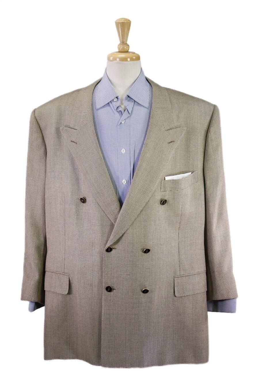 d'Avenza Brioni Gold Blue Knit Woven Wool Silk 2-Btn Double Breasted Blazer 50R